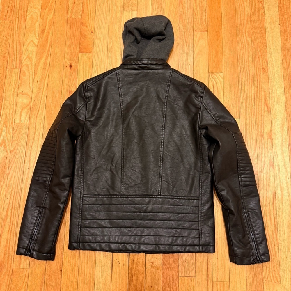 Levi Strauss Biker Leather HoodedJacket Size Small - Picture 3 of 10